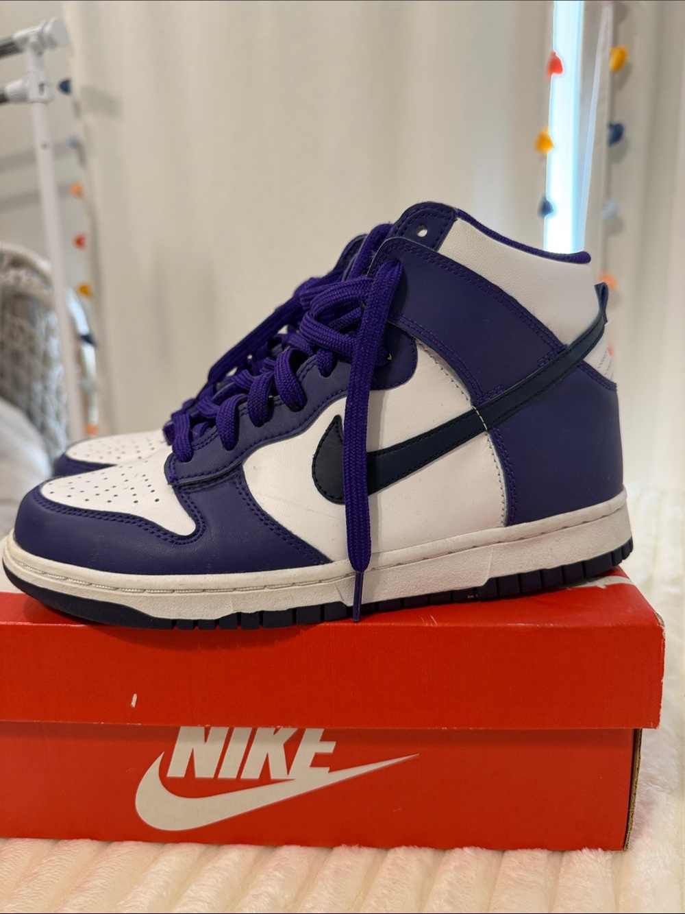 Nike Kids Purple and White High-Top Sneakers